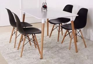 Mesa rectangular blanca + 4 sillas