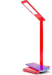 FLUX'S - Lámpara Escritorio LED 5W INDUS con Carga Inalámbrica Wireless y Puerto USB, Flexo de Lectura con 4 Modos y 10 Niveles de Brillo, Control Táctil Regulable y Temporizador (Rojo)