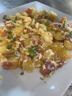 Potatoes with serrano ham and egg