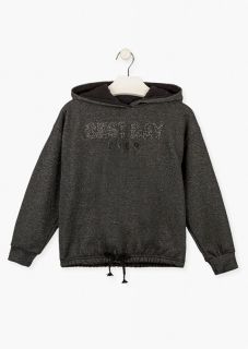 Sudadera con detalles de hilo color plata para chica