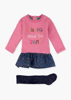 Conjunto de vestido de manga larga color rosa y leotardo para bebé niña