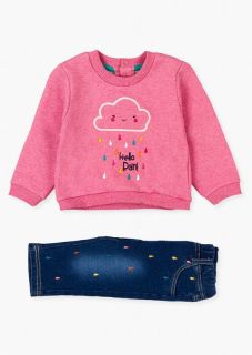 Conjunto de sudadera en color rosa y pantalón para bebé niña