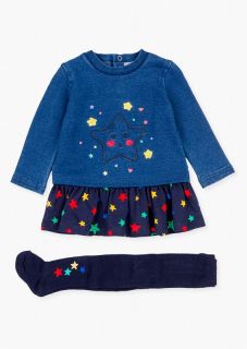 Conjunto de vestido de felpa y leotardo con estrellas para bebé niña