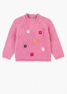 Jersey de tricotosa con pelo en rosa para bebé niña
