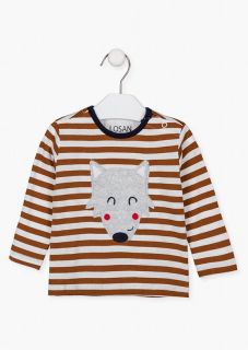 Camiseta de rayas de color marrón y crudo para bebé niño