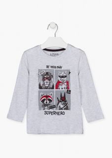 Camiseta en color hielo con animales superhéroes para niño