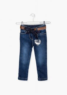 Pantalón denim con llavero de lentejuelas para niña