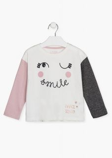Camiseta de manga larga caída a contraste para niña