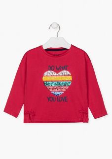 Camiseta en color rojo con lazos para niña