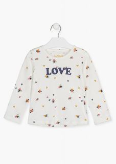 Camiseta de manga larga con bajo redondeado en laterales para niña