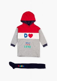 Conjunto de vestido con bolsillo canguro y leotardo para niña