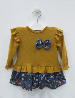 Vestido mostaza combinado para bebé niña