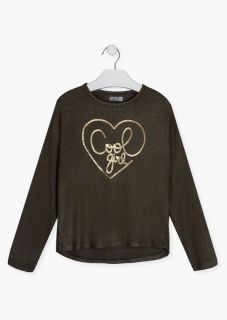 Camiseta en tejido efecto lana para chica
