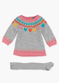 Conjunto de vestido de tricotosa con Jacquard y leotardo para bebé niña