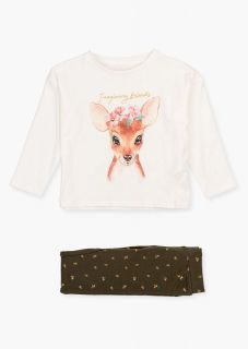 Conjunto de camiseta con estampado de ciervo y leggins para niña
