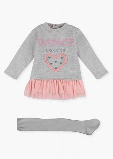 Conjunto de vestido con parche de tul y leotardo para bebé niña