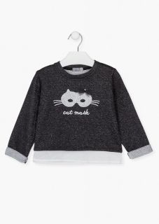 Sudadera combinada con brillantina en delantero para niña