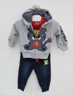 Chandal tres piezas efecto denim para bebé niño