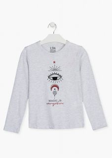 Camiseta de color natural en tejido de algodón para chica