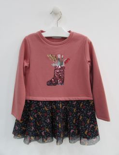 Vestido combinado algodón y tul para niña