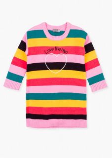 Vestido con bordado de frase y corazón para niña