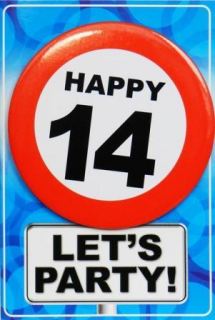Tarjeta de cumpleaños con chapa happy 14