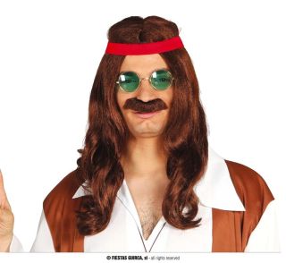 imagen Peluca hippie con cinta y bigote