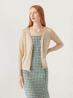 Chaqueta punto Nice Things lino puntillas beige
