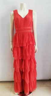 Vestido largo fiesta Crazy London volantes salmón