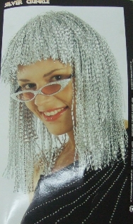 Peluca metalizada rizada plata