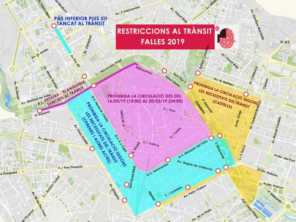 Calles cortadas en Fallas 2019